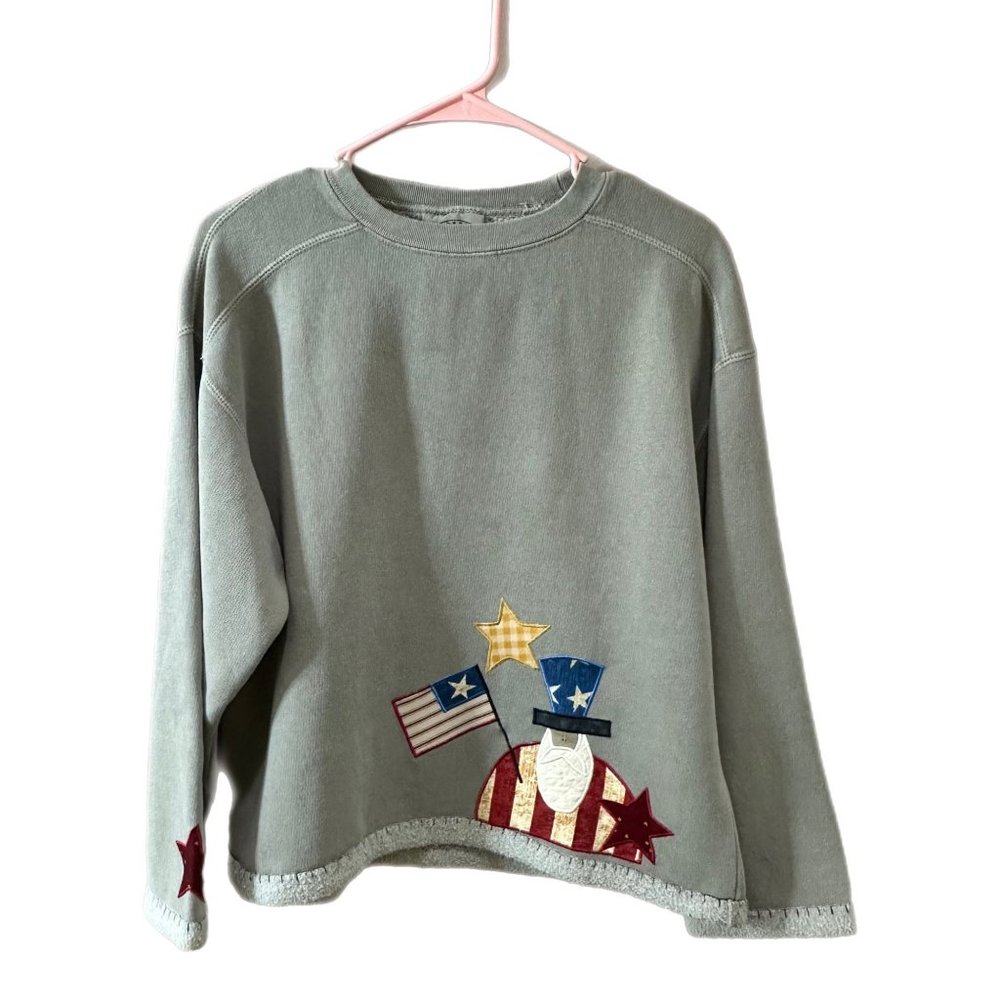 Authentic Pigment Size Small Sweatshirt Gray Embroidered Uncle Sam Patriotic